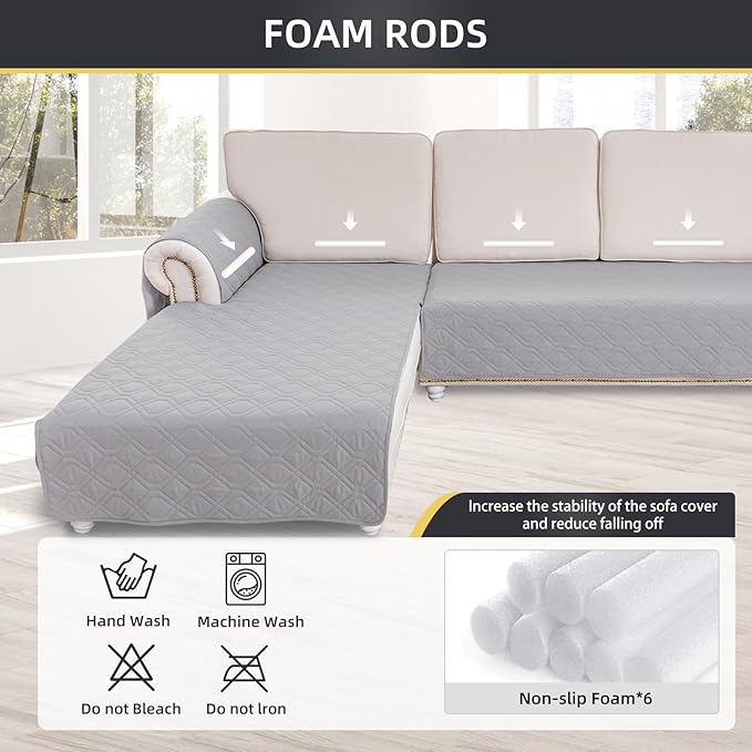ele ELEOPTION 100% Waterproof 2 Piece Couch Cover Pet Blanket Sectional L Shape Sofa Cushion Cat Dog Bed Cover (Chaise Lounge + 3 Seat Covers) Light Gray