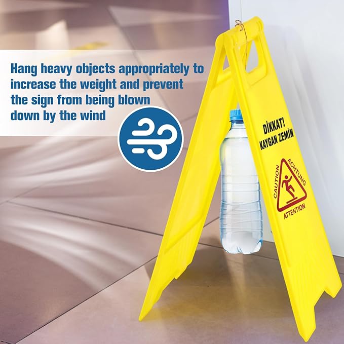 4 Pack 24 Inch Blank Floor Sign Yellow A-frame Foldable Caution Sign Write-On Double Sided Safety Warning for Pool Restaurant Restroom Office