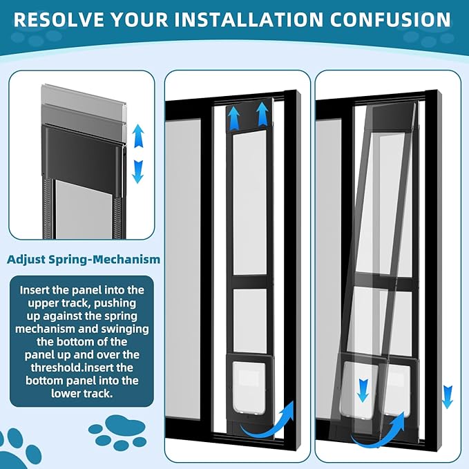 Dog Door for Sliding Glass Door, Magnetic Plastic Flap, Adjustable Height, No-Cut Insert with Lock, Ideal for Renters, Apartments, Patio Black M