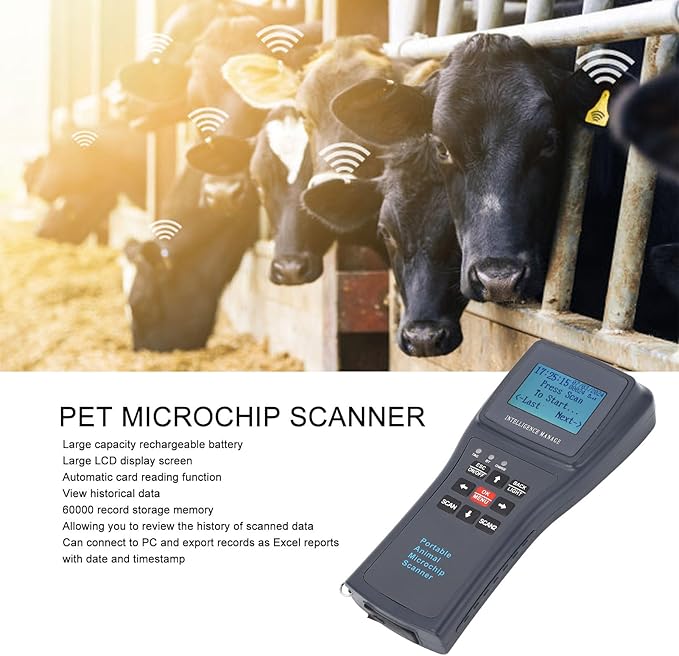 Sonew Pet Microchip Scanner Handheld ID Reader with Capability, Automatic Data Storage & USB Connectivity (HDX+FDXB)