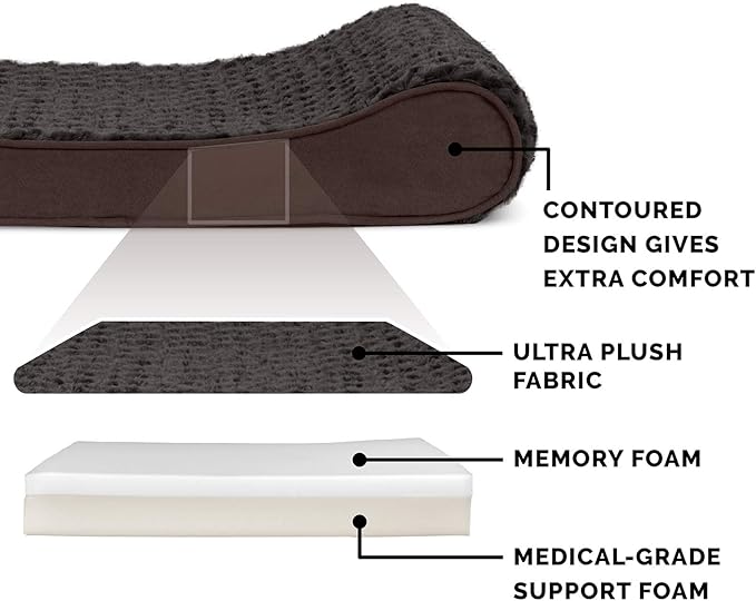 Furhaven Memory Foam Dog Bed for Large Dogs w/ Removable Washable Cover, For Dogs Up to 75 lbs - Ultra Plush Faux Fur & Suede Luxe Lounger Contour Mattress - Chocolate, Jumbo/XL