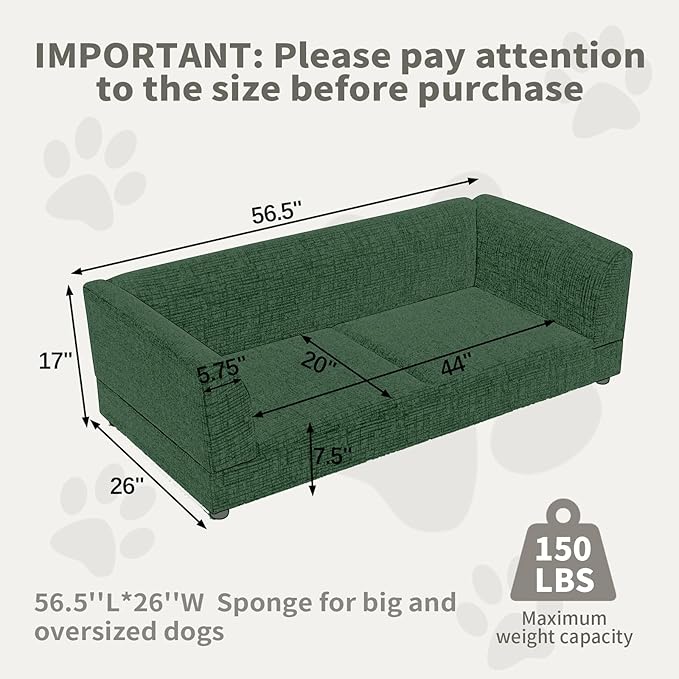 Oversized Dog Sofa Couch for Medium & Large Dogs, Modern Pet Couch Bed with Backrest & Armrests, Supportive Foam Cushion, Linen Fabric Dog Couch
