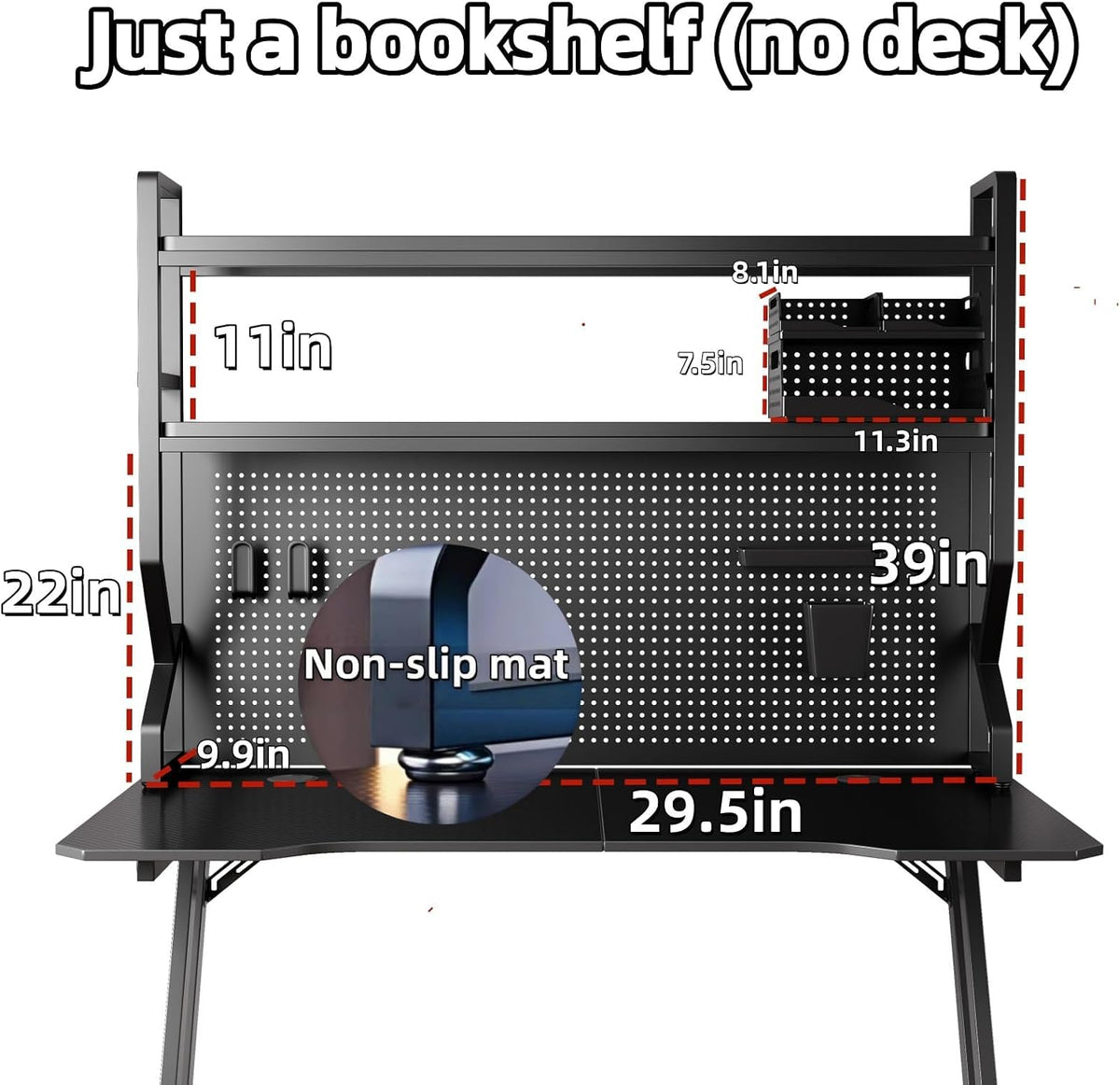 Desktop Hutch Bookshelf,Many Gifts,Metal Desktop Bookcase with pegboard, Desk Shelf, Countertop Storage Organizer Rack for Dorm or Office,Desktop Shelves (Black, 29.5" Lx9.9 Wx39 H)
