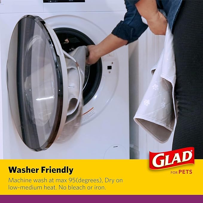 Glad for Pets Washable Training Pads, Medium Size (24”x36”), 6 Pack Gray with Paw Prints| Re-usable Cloth Dog Training Pads with 3 Layers of Leak Protection and No Slip Grip Vinyl Bottom