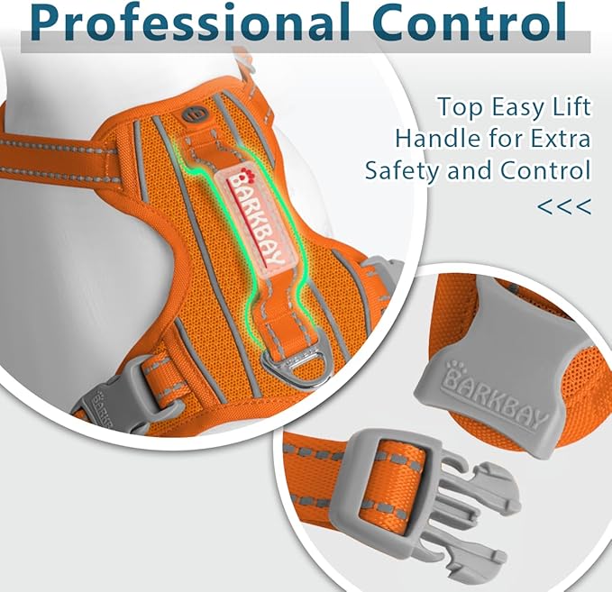 BARKBAY Dog Harness No Pull with ID Tag Pocket - Heavy Duty, Reflective, Easy Control for Large Dogs(Orange,XL)
