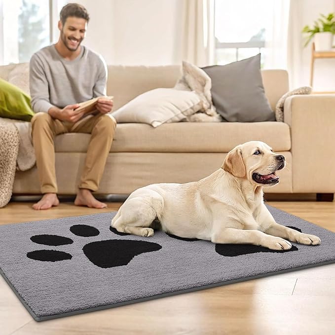 Buganda Dog Door Mat for Muddy Paws, Absorbent Dirt Trapper Washable Indoor Doormats, Non Slip Low-Profile Mud Mat for Dogs, Front Entrance Doormat for Inside Floor (70x24 Inches, Grey)