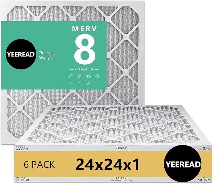 24x24x1 MERV 8 Air Filters 6-Pack, Actual Size 23.7" x 23.7" x 0.75" –