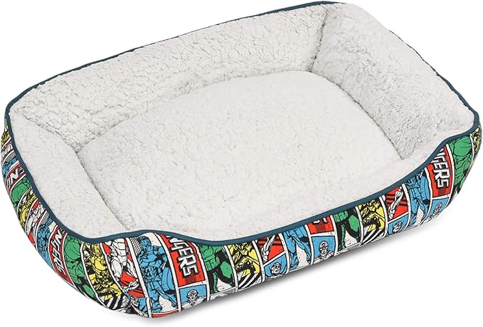 Marvel Avengers Comic Book Dog Cuddler Bed | Plush Washable Elevated Dog Bed