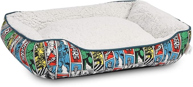 Marvel Avengers Comic Book Dog Cuddler Bed | Plush Washable Elevated Dog Bed