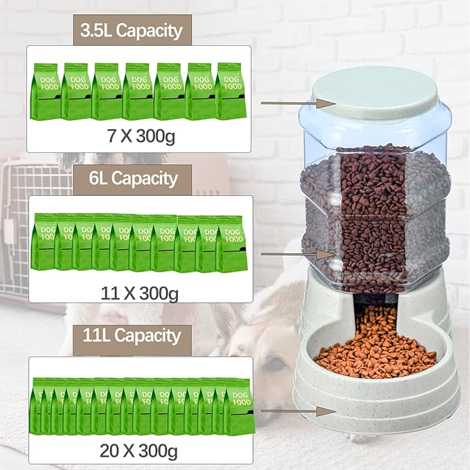3 Gallon Gravity Large Dog Food Feeder,11L Automatic Pet Feeder, Dog Food Dispenser for Large Breed