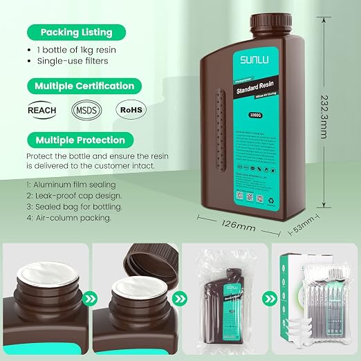 SUNLU 3D Printer Resin 2kg, Fast Curing Standard 3D Resin