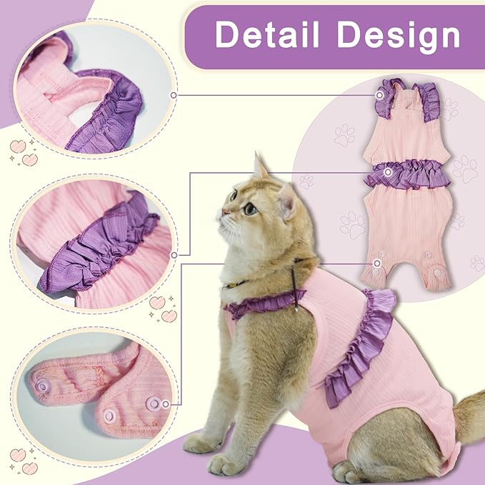 Cat Recovery Suit,Kitten Onesie After Surgery,E-Collar Alternative for Abdominal Wound and Skin Diseases,Soft Breathable Bodysuit After Spay（Orange-m）