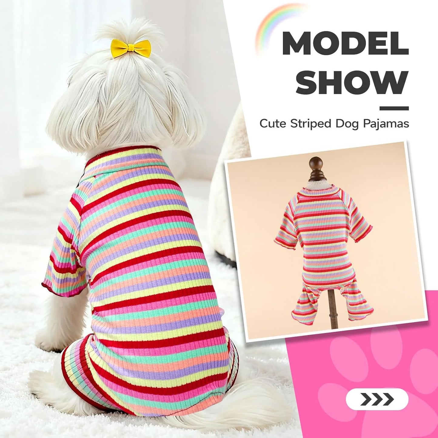 BAEJMJK Striped Dog Pajamas Stretchy Cute Four-Legged Boy Girl Dog Clothes with Sleeves Comfortable Dogs Jumpsuit Colorful Pet Puppy Outfits Apparel for Small Medium Dogs Cats(Red,Large)