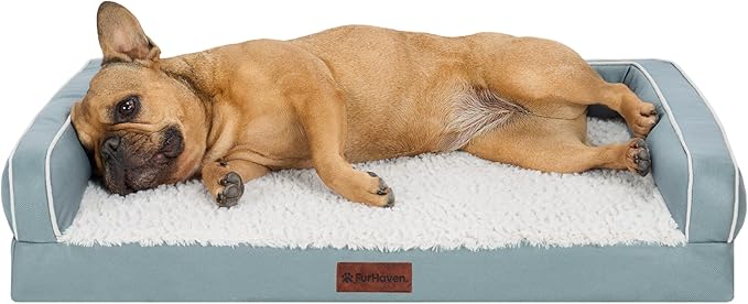 Furhaven Orthopedic Dog Sofa Bed – Memory Foam Couch with Bolsters, Textured Plush & Water-Resistant Cover, Washable Cover, Joint Support - Riverway, Medium