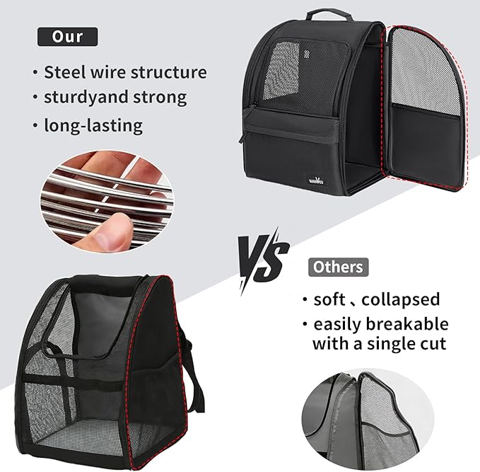 Cat Carrier Backpack,Steel Wire Frame More Stable,600D Wear-Resistant Oxford Fabric, Dog Carrier Cat Backpacks Suitable for Travel,Black