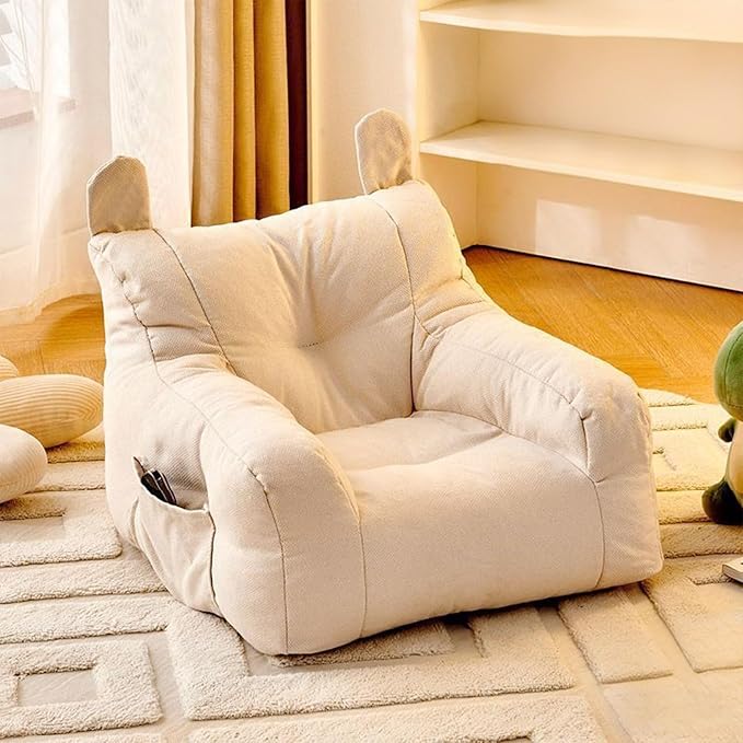 Cute Ear Pet Sofa Bed, Pet Bed Mat, Linen Pet Bed for Small & Medium Dogs and Cats, Soft Washable Pet Furniture Beds Supplies for Dog Kitty (White)