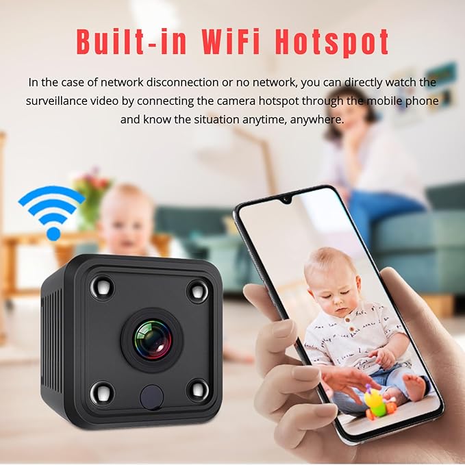 Yunseity 1080P Mini Security Camera, Auto Night Vision Motion Detection Surveillance Camera, Loop Recording & SD Card Storage Indoor Outdoor Camera for Baby Pet Nanny
