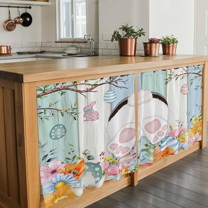 Easter Kitchen Tier Curtains 24 Inch Long 2 Panel Set, Rod Pocket Cafe Small
