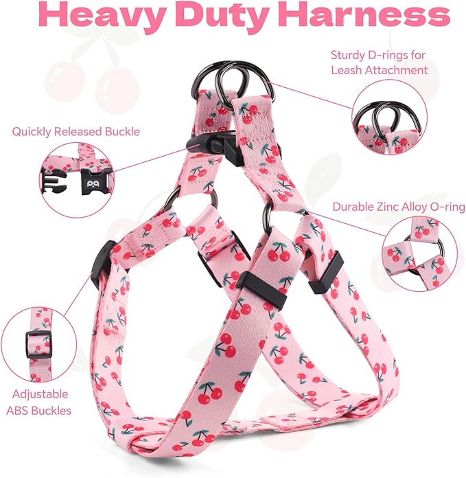 QQPETS Dog Harness Leash Set Adjustable Heavy Duty No Pull Halter Harnesses for Small Medium Large Breed Dogs Back Clip Anti-Twist Perfect for Walking (XS(12"-18" Chest Girth), Sakura Pink)
