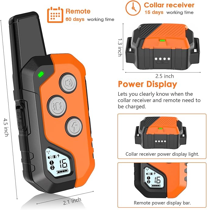 Shock Collar for Dogs, IP67 Waterproof Dog Training Collar with Remote, 3 Training Modes with Beep, Vibration, and Safe Static, Rechargeable for Large Medium