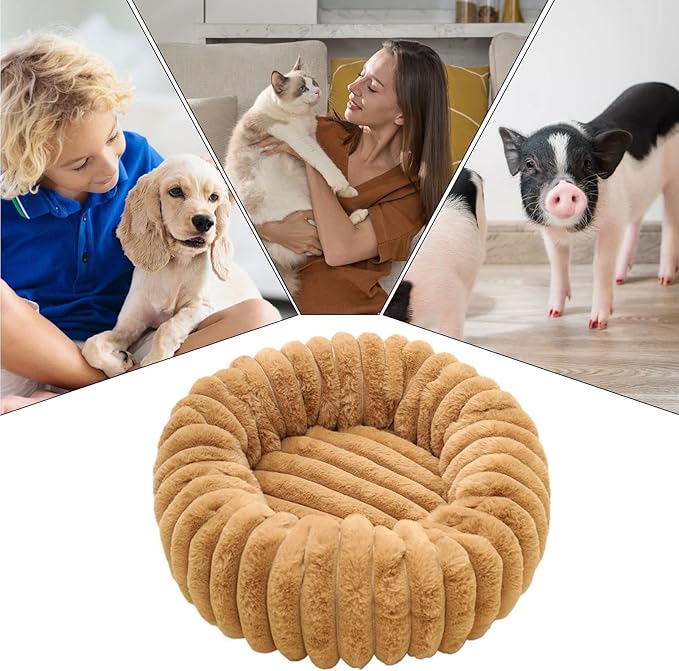 Round Dog Bed, Washable Warm Round Cat Couch, Plush Pet Cushion Non-Slip Pet Furniture for Apartment Travel Corner Home Bedroom Outdoor Offices Indoor Floor Balcony