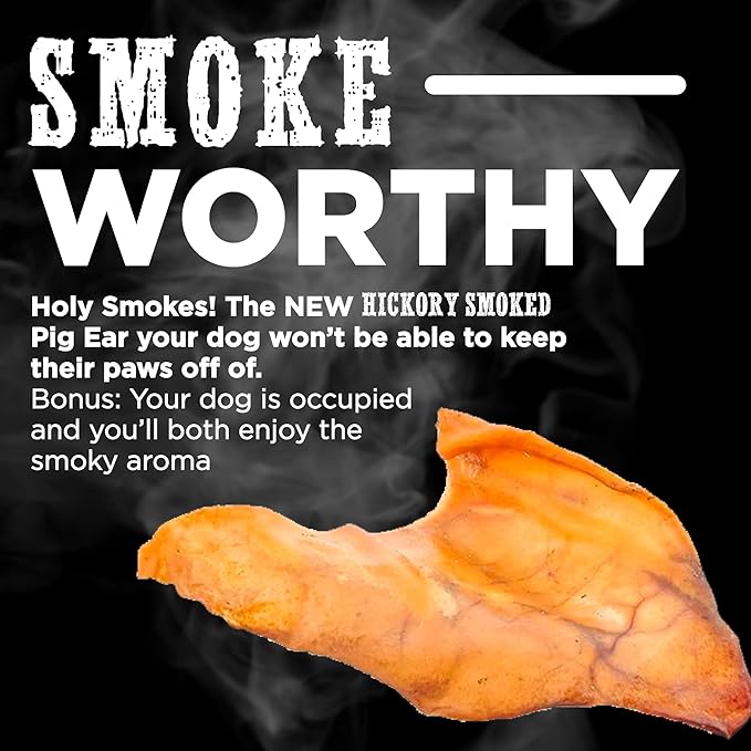 Best Bully Sticks Hickory Smoked Whole Pig Ears - 12 Count (Pack of 1) - No Additives, 100% Pork, Great for Small or Large Breeds