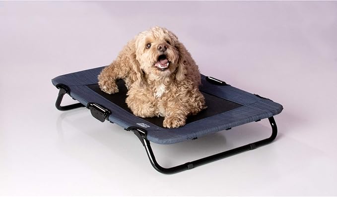 Pet Gear Lifestyle Pet Cot Elevated Bed, No Assembly Required, Premium Tear Resistant Cooling Mesh, Indoor & Outdoor, Lightweight & Portable, 30 Inch, NEW Lake Blue