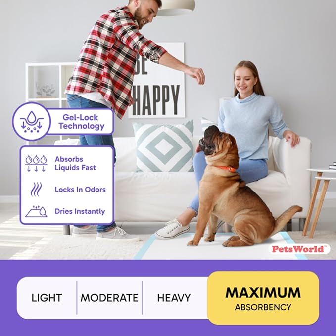 PetsWorld XL Dog Pee Pads 30"x36", 1,800-Count – Heavy Duty, Leak-Proof Potty Training Pads for Puppies & Large Dogs, Super Absorbent, Quick-Dry Disposable Pads with Odor Control