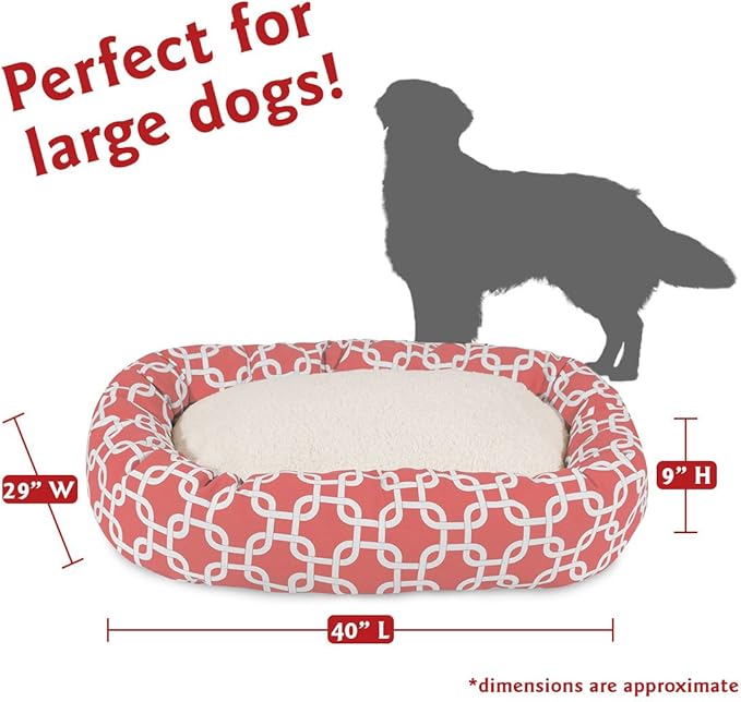 Majestic Pet 40 Inch Links Sherpa Calming Dog Bed Washable – Cozy Soft Round with Spine for Head Support - Fluffy Donut 40x29x9 (inch) – Round Pet Bed Large - CORAL