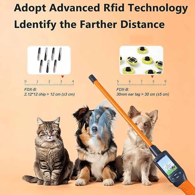 Pet Microchip Scanner Reader, Handheld Cat Dog Ear Tag Identifier Animal Ear Tag Stick Scanner, Dual Frequency 134.2Khz/125Khz, Storage Up to 20000 Datas, for FDX-B, FDX-A, HDX ISO11784/85