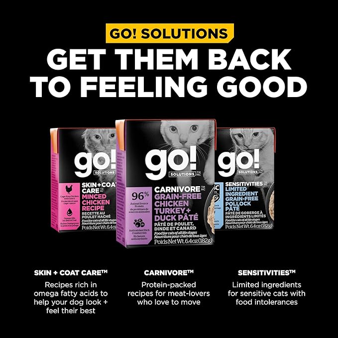 Go! Solutions Carnivore, Grain-Free, Protein Rich Wet Cat Food, Chicken, Turkey and Duck Pâté, 6.4 oz