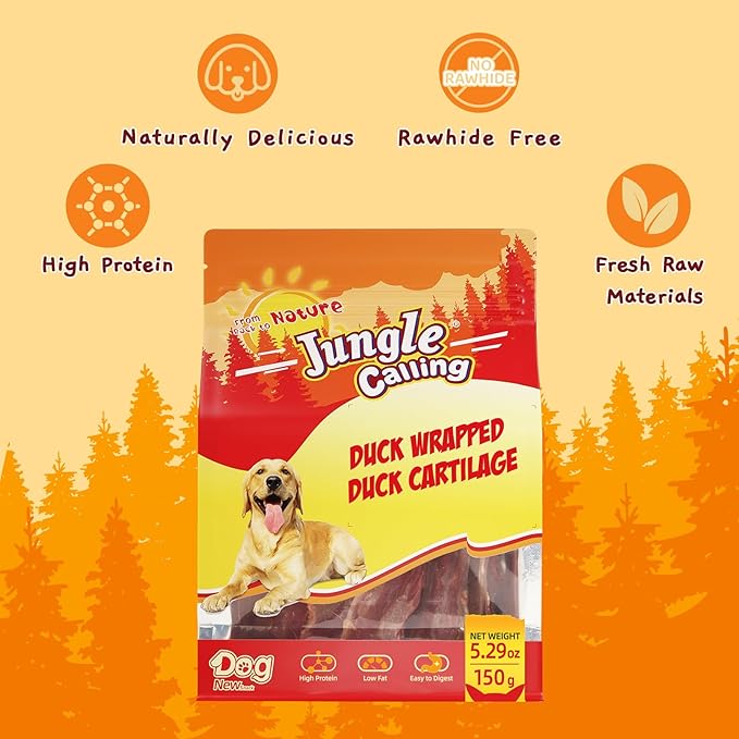 Jungle Calling 21 Count Duck Wrapped Bones Dog Treats, Made with Real Meat & Cartilage, Rawhide Free Dogs Snacks,Healthy, Easily Digestible, and High Protein Chews Bone Treat