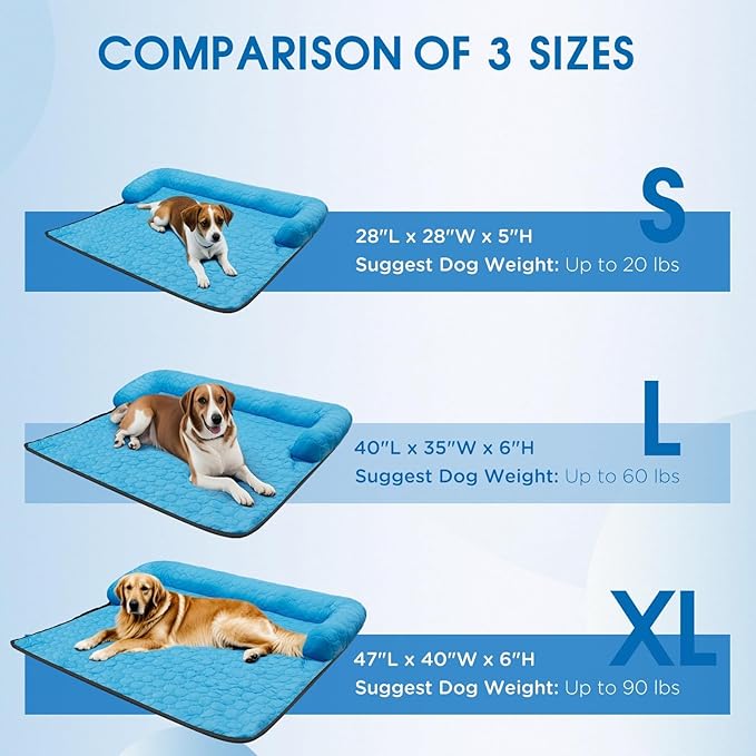 Large Cooling Dog Bed, Cooling Mat for Dogs | Machine Washable Couch Bed, Waterproof & Non-Slip Blanket Cover | Pad for Pets Indoor Outdoor(No Gel), L-40 x 35 inch