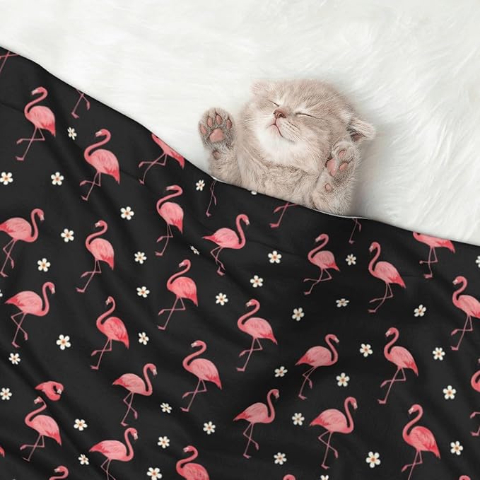 Reversible Dog Blanket for Beds Couches, Exotic Bird Pink Flamingos, Double Sided Cat Blanket with Textured Dot Feel and Smooth Feel for Seasonal Comfort All Year