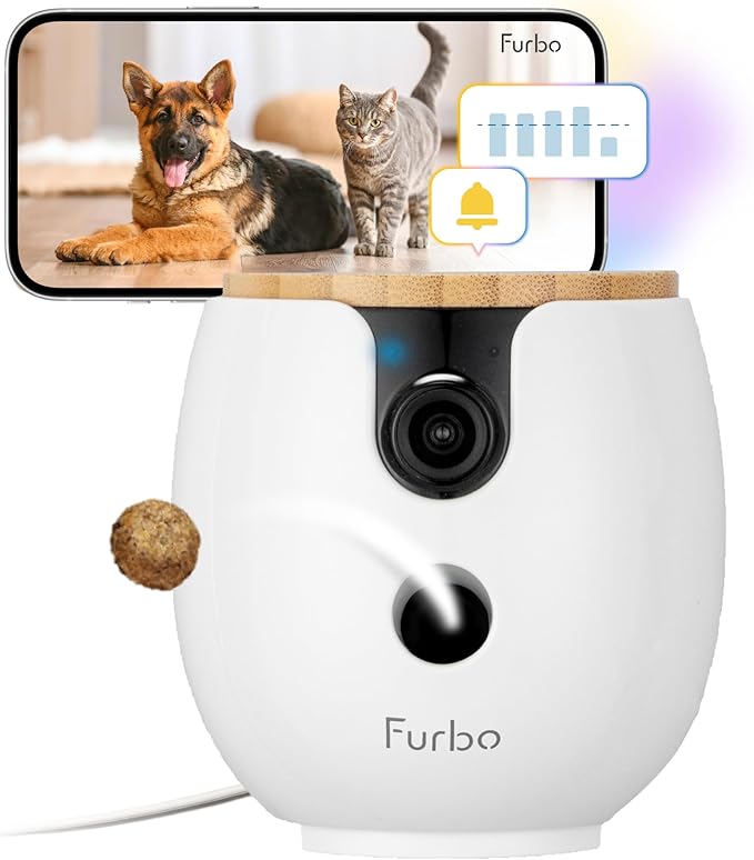 Furbo Mini 360° [Subscription Required] New 2K QHD Pet Camera - Unlock w/Paid Plan: Dog & Cat Safety Alerts, Rotating Treat Toss, 2-Way Speaker (Low Risk, 3mo Min. Cancel Anytime)
