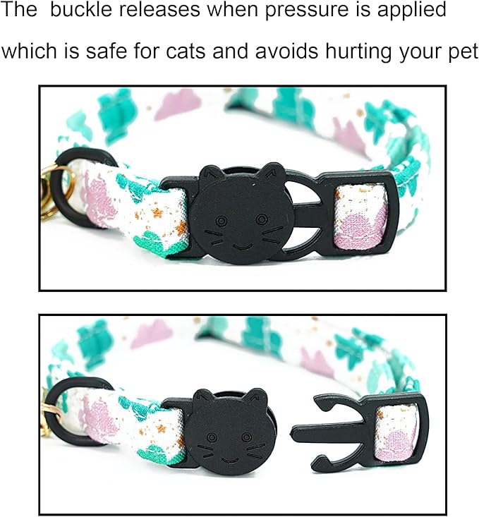 St Patrick's Day Cat Collar-2 Pack Cat Collars Trefoil Cat Collar Breakaway with Kitten and Bell Pendant Safety Buckle Cute Cotton Collar for Boy Girl Cats Gift for Cats and Small Pets