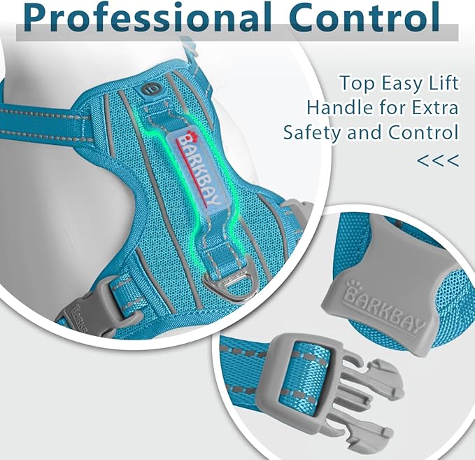 BARKBAY Dog Harness No Pull with ID Tag Pocket - Heavy Duty, Reflective, Easy Control for Large Dogs(Ocean Blue,M)
