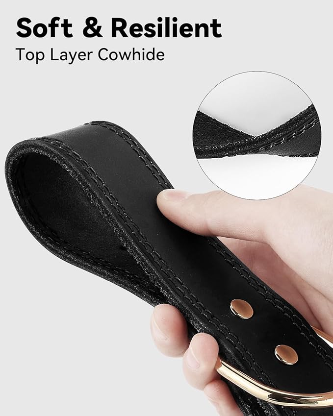 Joytale Leather Dog Collar for Small Dogs, Genuine Solid Sturdy Leather for Active Small Breeds, Adjustable Metal Pin Buckle, Durable and Secure Pet Collar for Daily Use, Black, XS