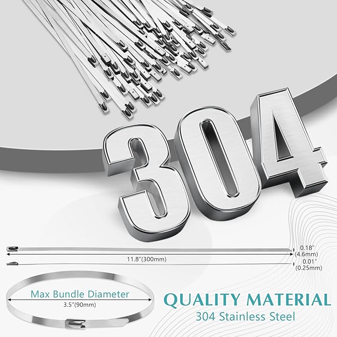 LEIFIDE 500 Pcs Metal Zip Ties 304 Stainless Steel Zip Ties Heavy Duty Self Locking 220 Pound Tensile Strength Cable Suitable for Exhaust Wrapping Fence Outdoor Workshop Canopy(11.8 Inch)