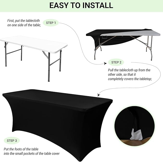 Obstal 6 Pack Stretch Spandex Table Covers for 4 Foot Tables - 4 FT Universal Rectangular Fitted Tablecloth Protector for Wedding, Banquet, Party (White, 48 Length x 24 Width x 30 Height Inches)