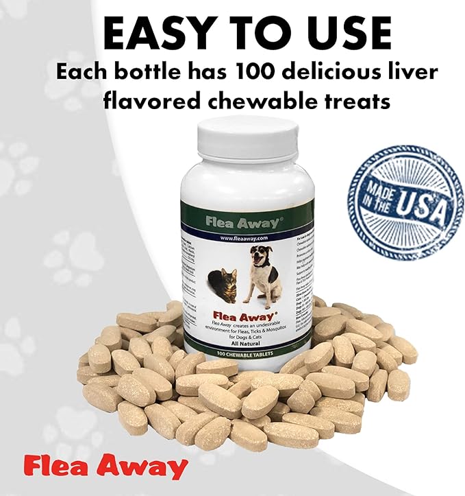 Flea Away All Natural Supplement for Fleas, Ticks, and Mosquitos Prevention for Dogs and Cats, 100 Chewable Tablets, 3 Pack
