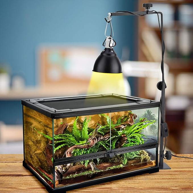Hamiledyi Adjustable Reptile Lamp Stand 15"-25" Metal Bracket - Heavy-Duty Heat/UVB Light Holder for Reptile Terrariums, Turtle Tanks & Amphibian Habitats