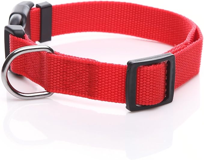 Adjustable Nylon Dog Collar, pet Collar 1 Inch 3/4 Inch 5/8 Inch Wide, for Large Medium Small Dogs（3/4 Inch, Red）