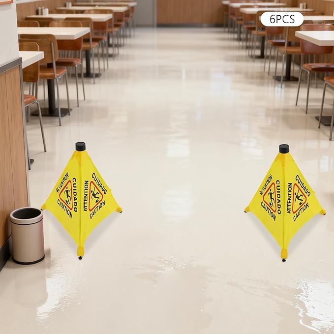 Caution Wet Floor Sign with Storage Tube 20 Inch Folding Commercial Wet Floor Pop Up Cones Slippery When Wet Sign for Restaurant, Supermarket, Restroom (6)