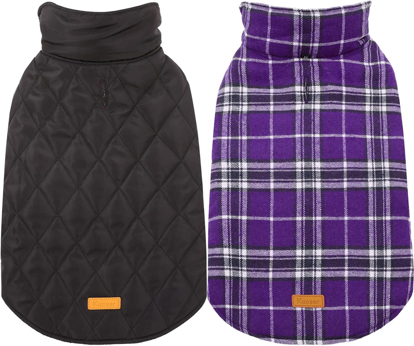 Kuoser Warm Dog Coat, Waterproof Dog Coats for X-Small Dogs, Adjustable Durable Doggie Winter Jacket Reversible Cozy Puppy Cold Weather Apparel from Small to Large Breed, Purple XS