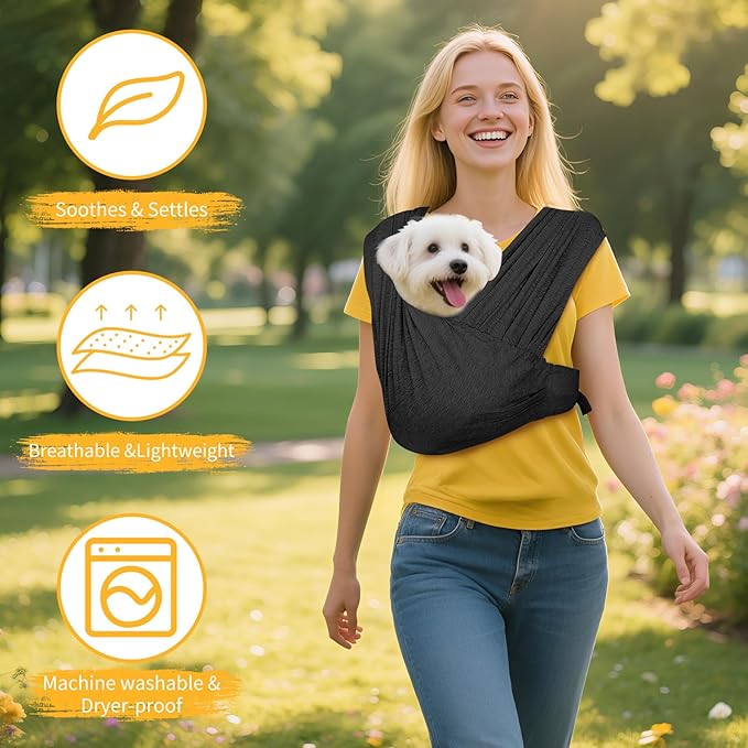 Dog Carrier Sling, Pet Carry Slings Front Pack, Adjustable Dog Carriers for Small Dogs, Portable Pet Carrier for Dogs, Dog Backpack Carrier (Black)