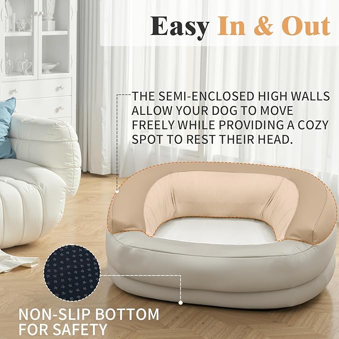 Dog Couch, Dog Sofa Bed for Medium to Large Dogs up to 60Lbs,Dogs Beds with High- Walled Deep Enclosure Design, Pet Couch with Removable Washable Cover & Non-Slip Bottom, Beige