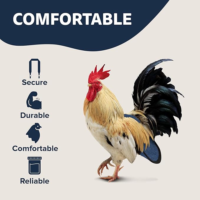 Hen Holster Bird Diaper, Wrap Around - for Hens, Roosters, Ducks, Geese, Leak-Proof Design, Comfortable Fleece Strap Bird Harness with Sewn-in Liner, Secure Hook and Loop Closure - S/M, Denim