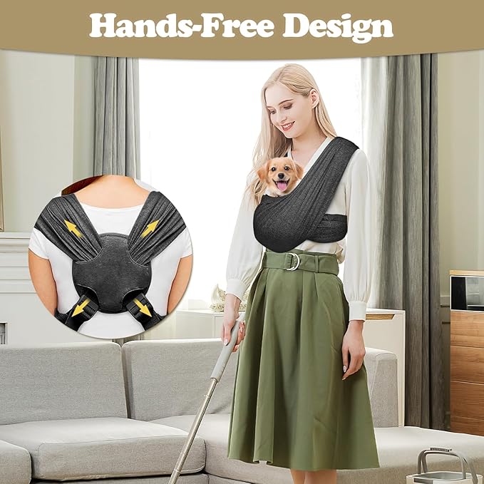 Dog Sling, Front Facing Dog Slings for Small Dogs, Adjustable Hands Free Puppy Sling, Pet Slings Carrier for Small Dogs Cats 0-11lbs for Travel or Daily Use, Reducing Back Pain (Black)
