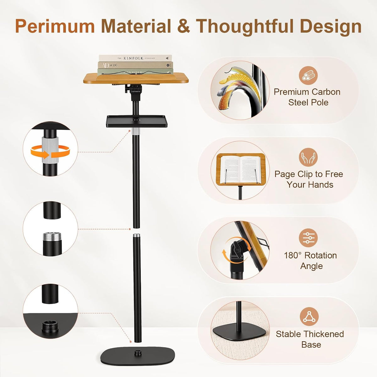 2-in-1 Floor & Desktop Music Book Stand, Adjustable Height 19.7-51.2 in